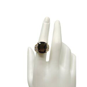 Uncas Brown Citrine Clear Rhinestone Cocktail Ring Gold Plated  Size 7 Vintage
